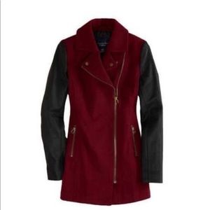 AE faux leather sleeve and wool trench coat